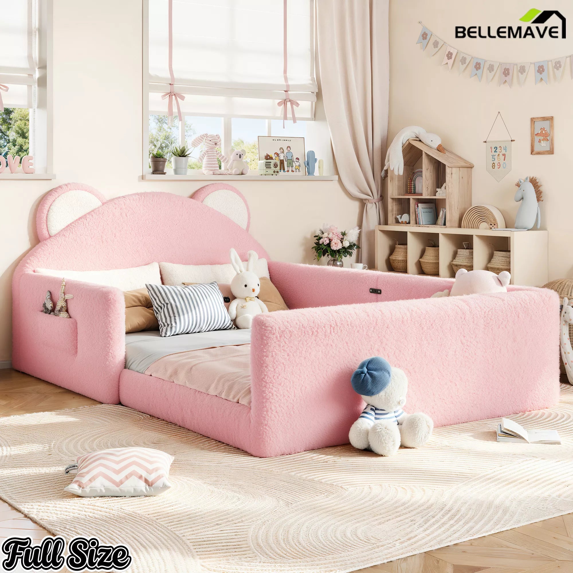 Pink upholstered kids bed frame for girls bedroom