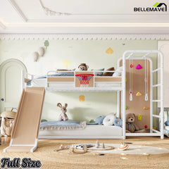 White loft bed with slide and basketball hoop for children's room