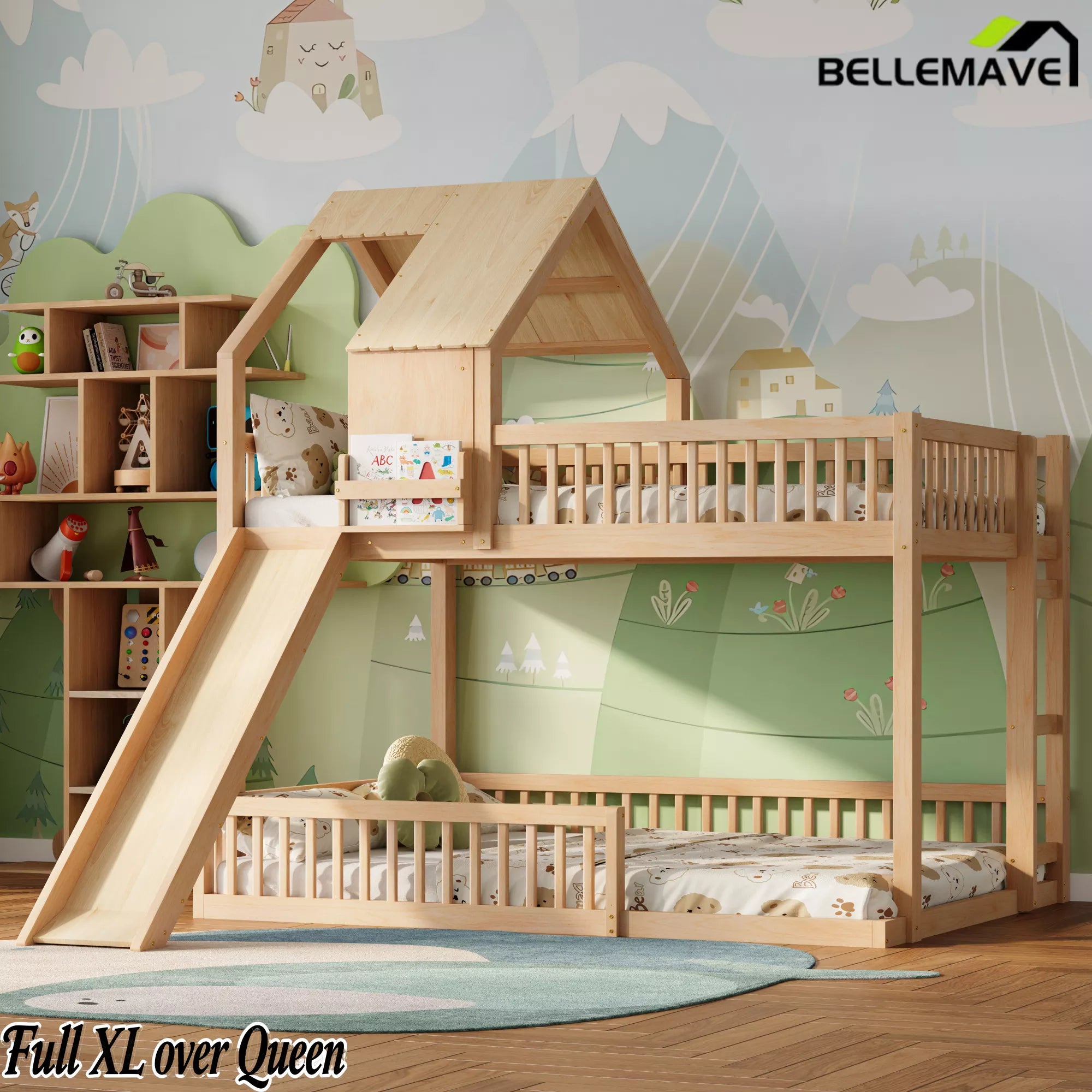 full xl over queen house bunk bed with slide