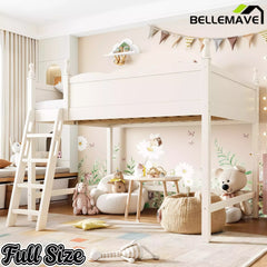 Bellemave® Solid Wood Full Size Loft Bed with Guardrails & Ladder, Space-Saving Bellemave®
