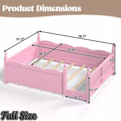 Bellemave® Floor Bed with Bookshelf & Safety Guardrails for Kids, Wooden Montessori Bed Frame with Childlike Design for Girls Boys Bellemave®