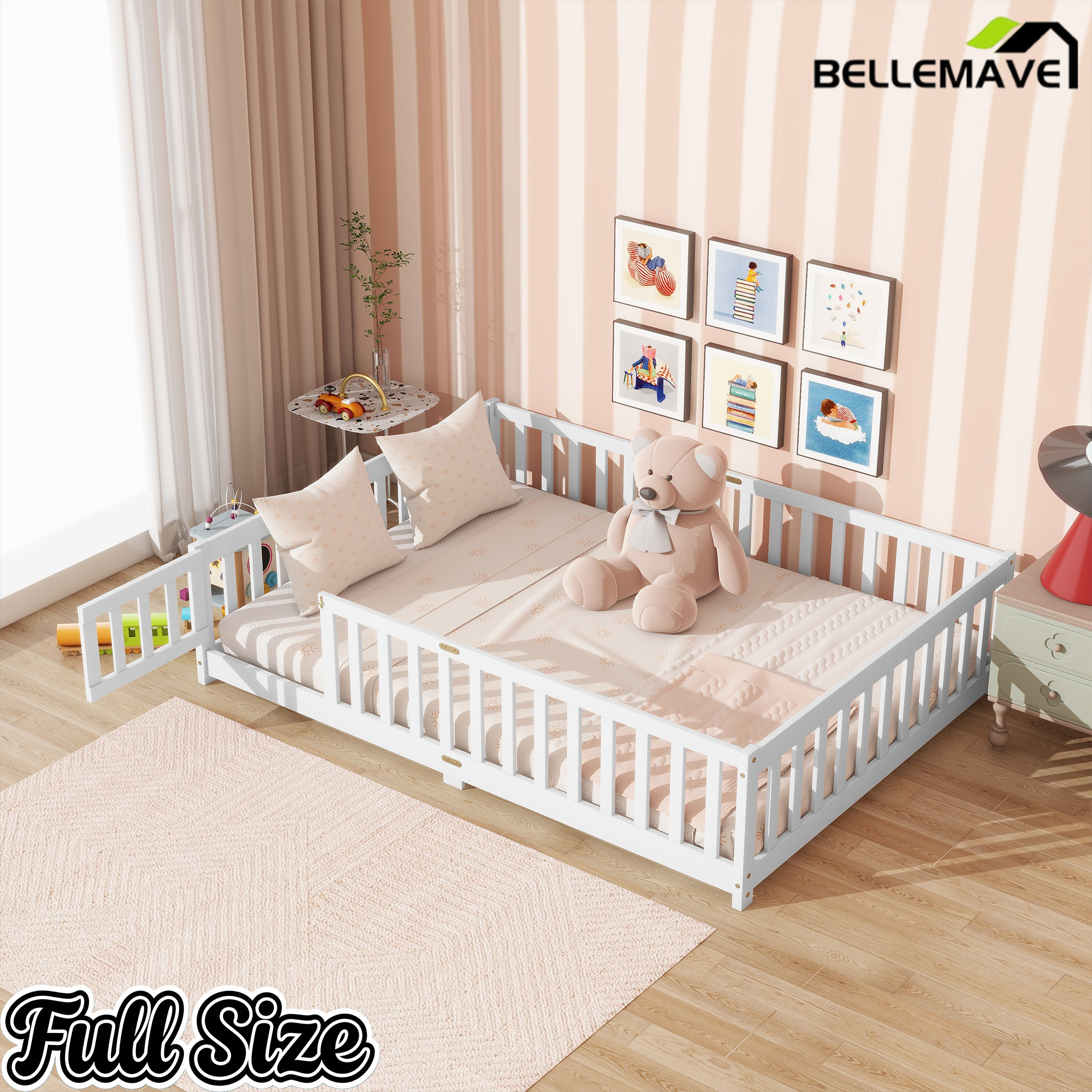 Bellemave® Twin Size Montessori Floor Bed for Kids,Twin Floor Bed Frame with Slats,Solid Wood Twin Bed Frame for Girls Boys,Grey Bellemave®