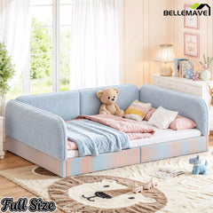 Bellemave® Montessori Floor Bed for Kids, Upholstered Teddy Fleece Low Profile Platform Bed with Side Guardrails