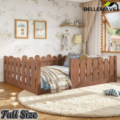 Bellemave® Kids Montessori Floor Bed with Rounded Safety Guardrail,Solid Wood Montessori Bed for Girls & Boys Bellemave®