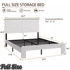 Bellemave® White Solid Wood Platform Bed with Headboard, Footboard & Storage Bellemave®