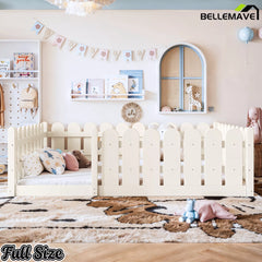 Bellemave® Solid Wood Montessori Floor Bed with Fence Guardrails, Low Profile Kids Floor Bed Frame