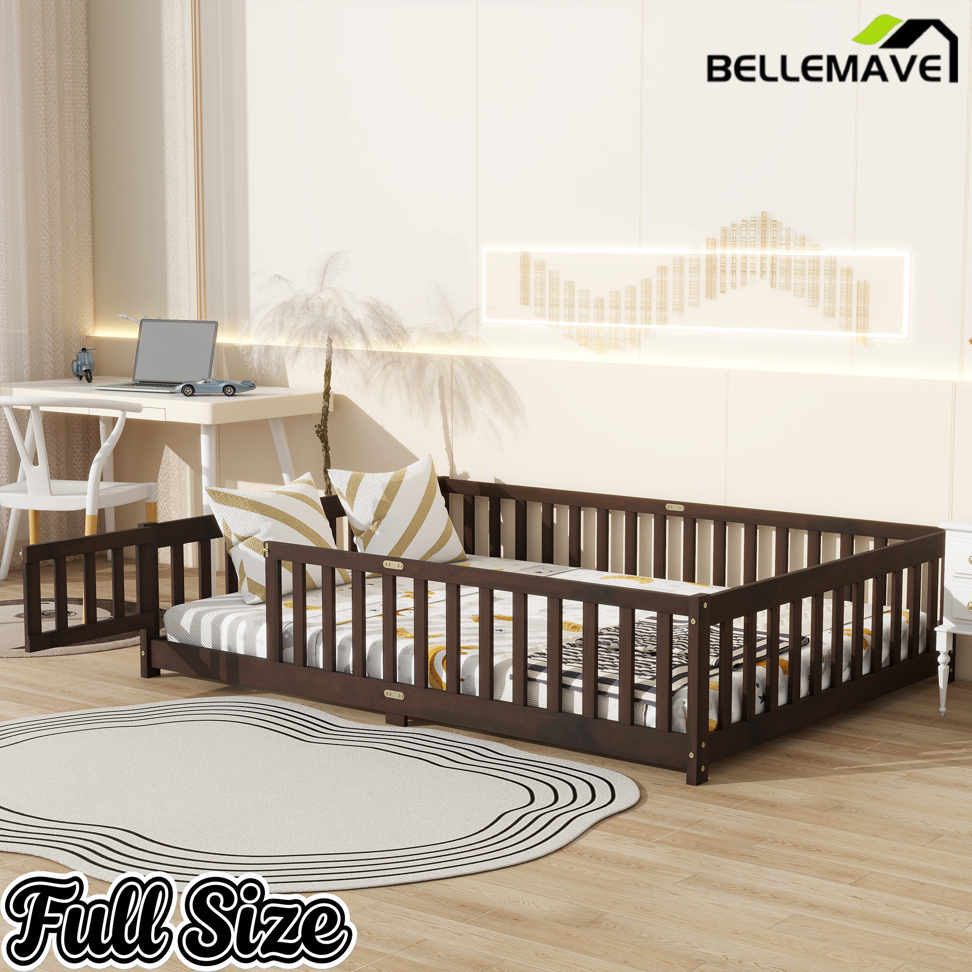 Bellemave® Twin Size Montessori Floor Bed for Kids,Twin Floor Bed Frame with Slats,Solid Wood Twin Bed Frame for Girls Boys,Grey Bellemave®