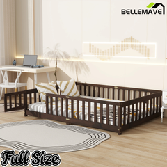 Bellemave® Twin Size Montessori Floor Bed for Kids,Twin Floor Bed Frame with Slats,Solid Wood Twin Bed Frame for Girls Boys,Grey Bellemave®