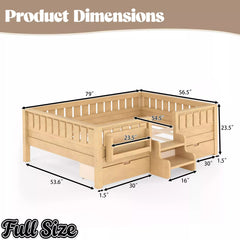 Bellemave® Kids Twin Size Montessori Bed Frame with Built-in Storage Shelves and Drawers, Floor Bed with Staircase and Full-Length High Rails,for Boys, Girls, Wood,Easy Assemble Bellemave®