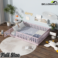 Bellemave® Twin Size Montessori Floor Bed for Kids,Twin Floor Bed Frame with Slats,Solid Wood Twin Bed Frame for Girls Boys,Grey Bellemave®