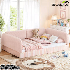 Bellemave® Montessori Floor Bed for Kids, Upholstered Teddy Fleece Low Profile Platform Bed with Side Guardrails