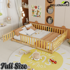 Bellemave® Twin Size Montessori Floor Bed for Kids,Twin Floor Bed Frame with Slats,Solid Wood Twin Bed Frame for Girls Boys,Grey Bellemave®