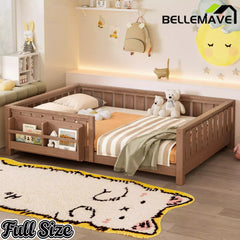 Bellemave® Kids Montessori Floor Bed with Safety Guardrails, Built-in Bookcase & Wooden Slats — Twin, Full, Queen Sizes Bellemave®