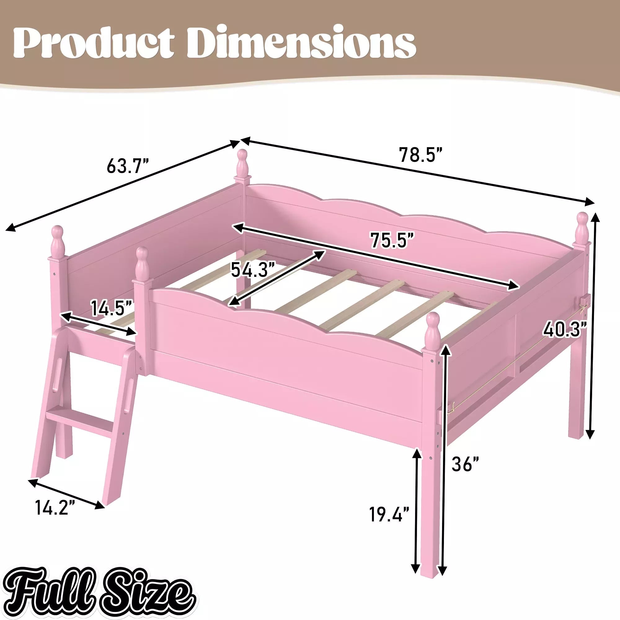 Bellemave® Kids Low Loft Bed with Bookshelf for Girls & Boys Bellemave®