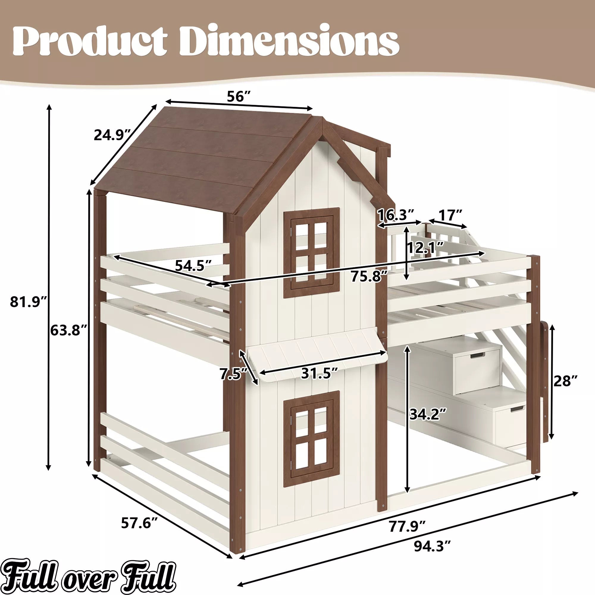Full over full bunk bed dimensions