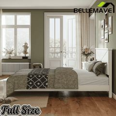 Bellemave® Platform Bed with Chic Design Headboard, Modern Full Bed Frame with Wood Slats Support, Low Profile Design, White