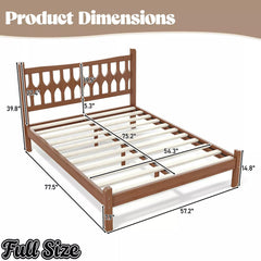 Bellemave® Bamboo Platform Bed with Diamond-shaped headboard, Solid Bamboo-made Bed Frame with Support Slats, for Bedroom, Guest Rooms, Brown Bellemave®