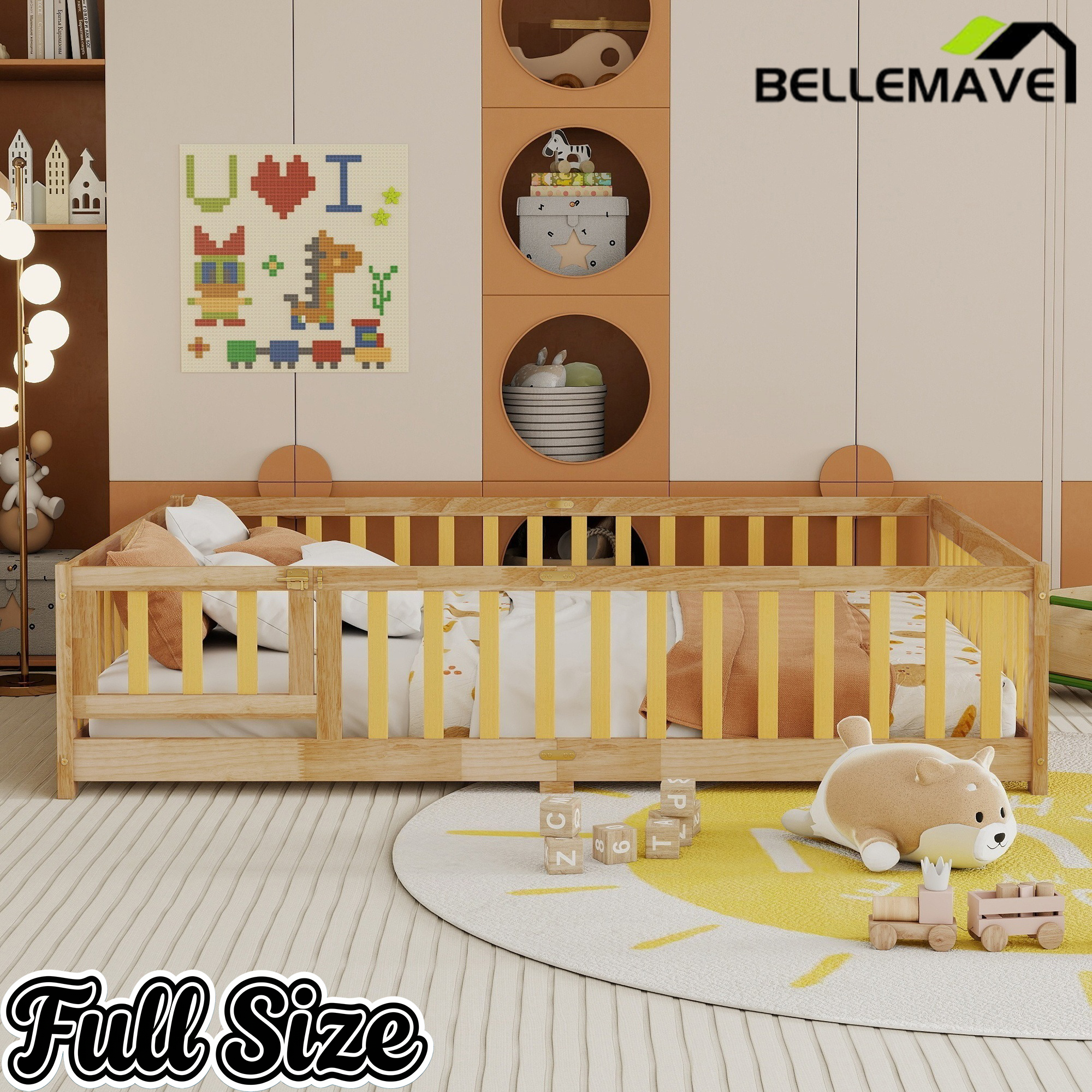 Bellemave® Twin Size Montessori Floor Bed for Kids,Twin Floor Bed Frame with Slats,Solid Wood Twin Bed Frame for Girls Boys,Grey Bellemave®