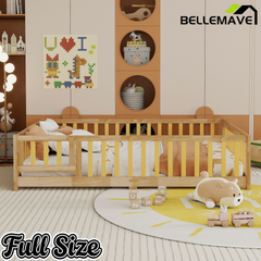 Bellemave® Twin Size Montessori Floor Bed for Kids,Twin Floor Bed Frame with Slats,Solid Wood Twin Bed Frame for Girls Boys,Grey Bellemave®