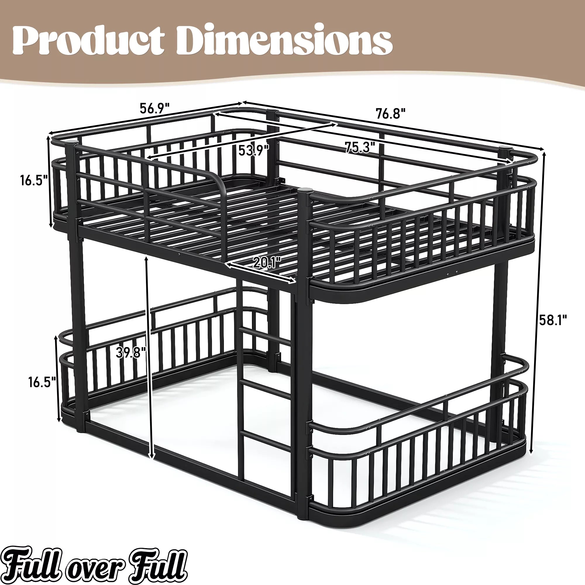 full size metal bunk bed dimensions