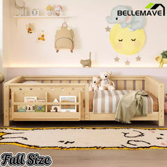Bellemave® Kids Montessori Floor Bed with Safety Guardrails, Built-in Bookcase & Wooden Slats — Twin, Full, Queen Sizes Bellemave®