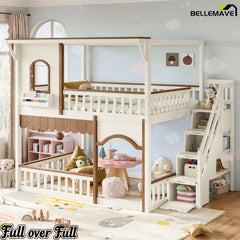 kids house bunk bed with storage stairs and play area