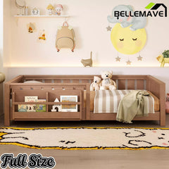 Bellemave® Kids Montessori Floor Bed with Safety Guardrails, Built-in Bookcase & Wooden Slats — Twin, Full, Queen Sizes Bellemave®
