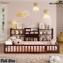 espresso wood floor bed with safety fence