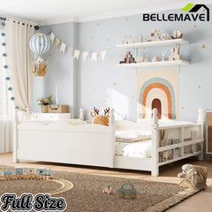 Bellemave® Floor Bed with Bookshelf & Safety Guardrails for Kids, Wooden Montessori Bed Frame with Childlike Design for Girls Boys Bellemave®