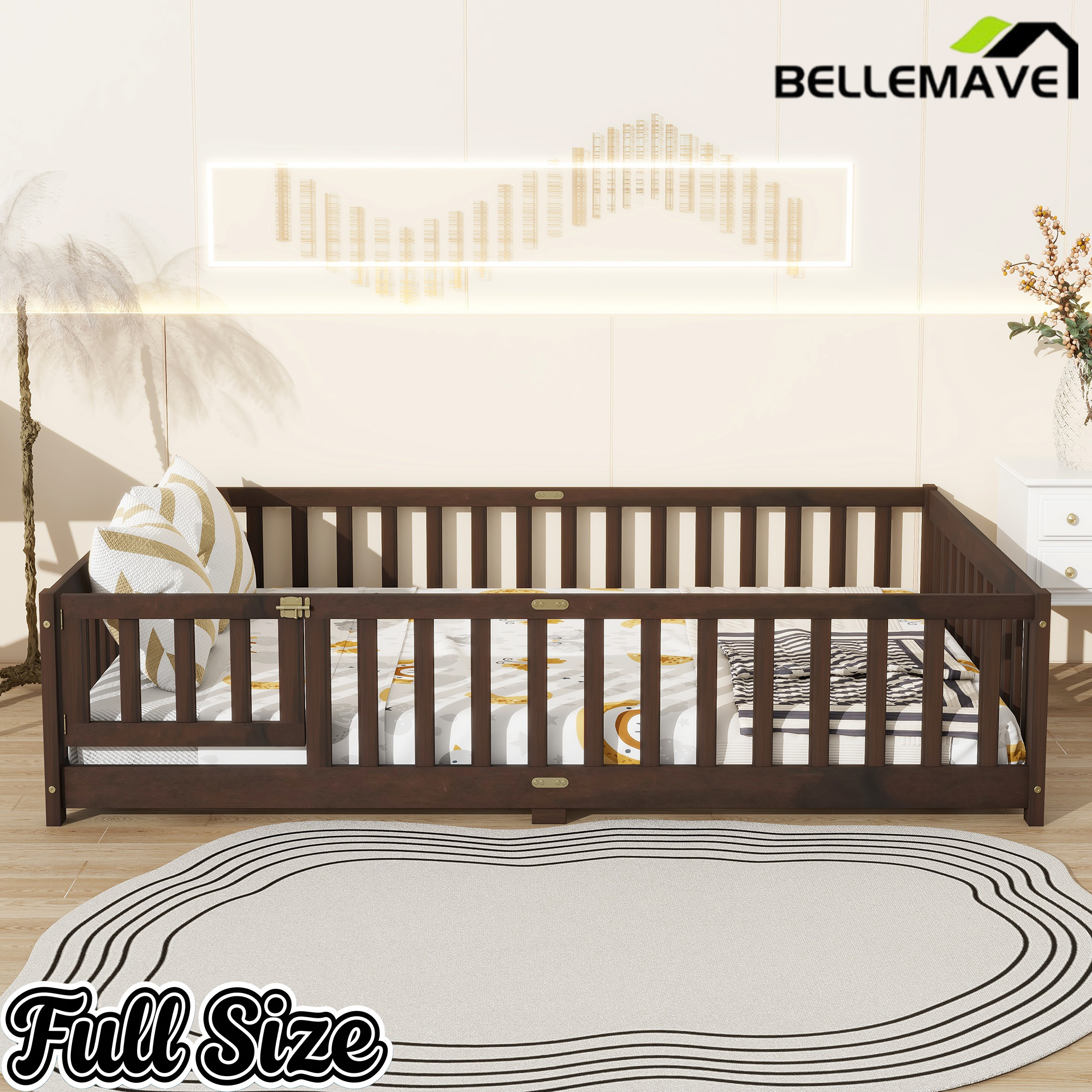 Bellemave® Twin Size Montessori Floor Bed for Kids,Twin Floor Bed Frame with Slats,Solid Wood Twin Bed Frame for Girls Boys,Grey Bellemave®