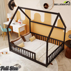Front view of Bellemave® espresso wooden full floor bed