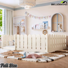 Bellemave® Solid Wood Montessori Floor Bed with Fence Guardrails, Low Profile Kids Floor Bed Frame