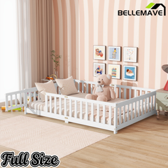Bellemave® Twin Size Montessori Floor Bed for Kids,Twin Floor Bed Frame with Slats,Solid Wood Twin Bed Frame for Girls Boys,Grey Bellemave®