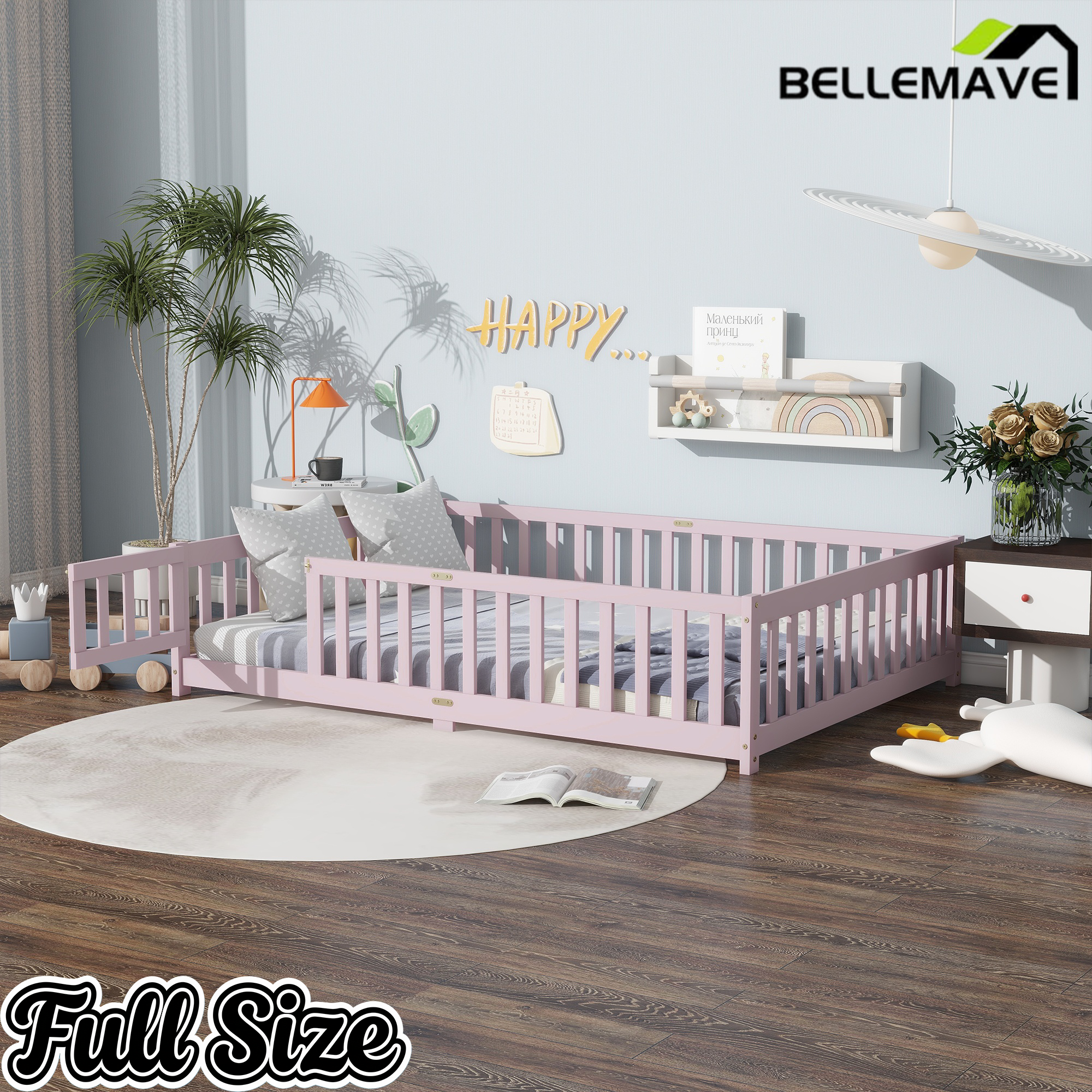 Bellemave® Twin Size Montessori Floor Bed for Kids,Twin Floor Bed Frame with Slats,Solid Wood Twin Bed Frame for Girls Boys,Grey Bellemave®