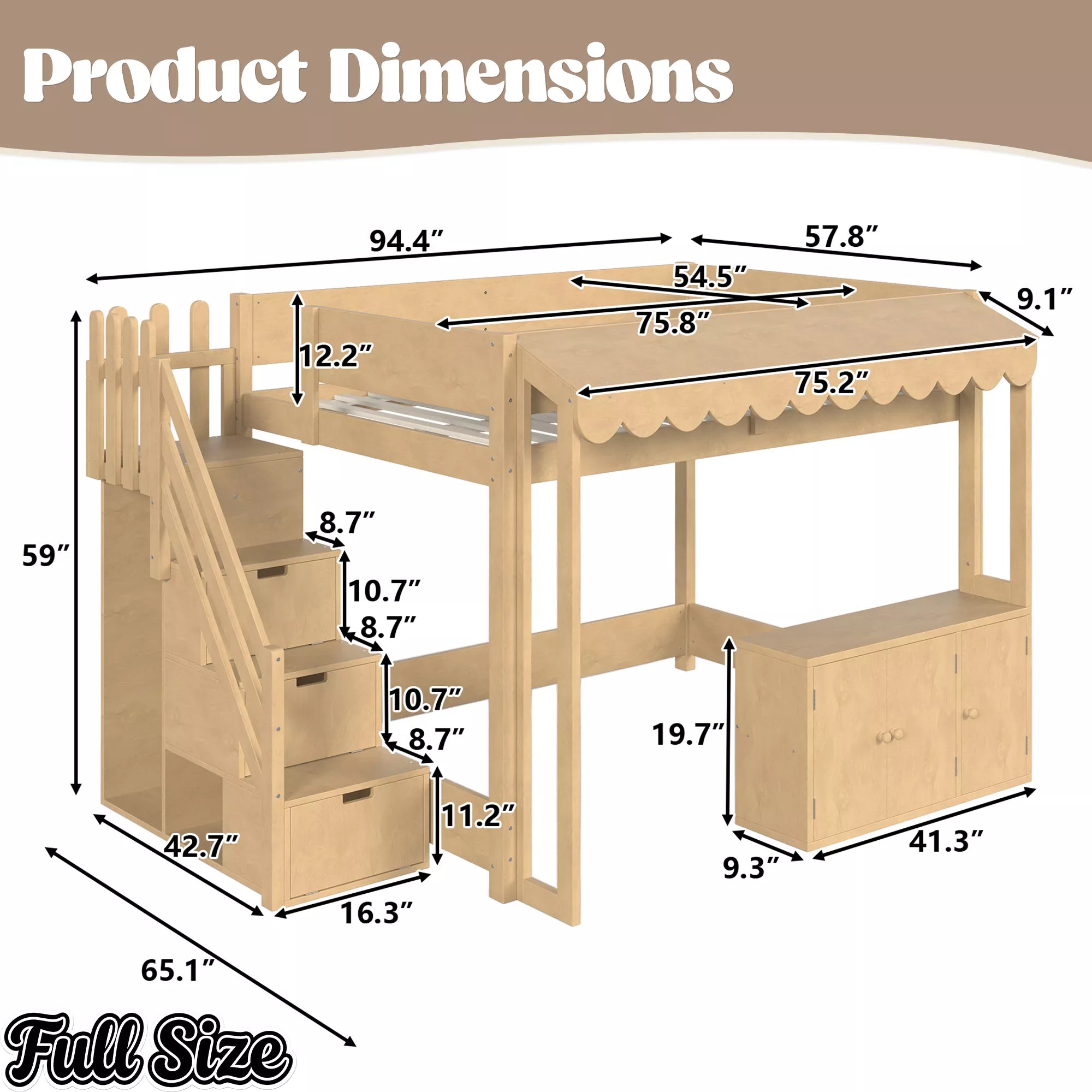 full size loft bed dimensions and measurements