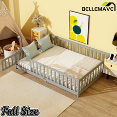 Bellemave® Twin Size Montessori Floor Bed for Kids,Twin Floor Bed Frame with Slats,Solid Wood Twin Bed Frame for Girls Boys,Grey Bellemave®