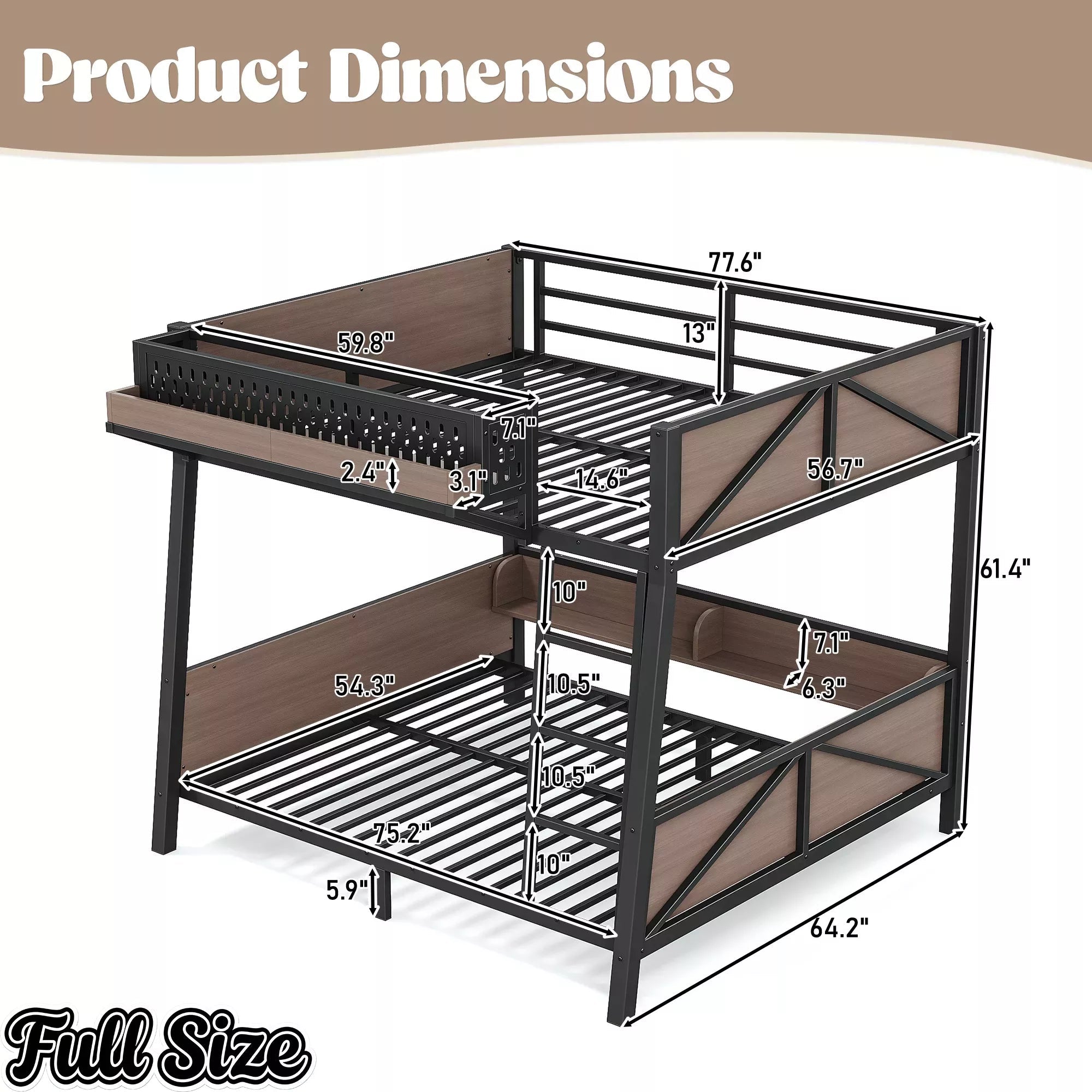 Bellemave® Heavy Duty Metal Bunk Bed Frame with Storage Shelves, LED Lights & USB Ports, Black Bellemave®
