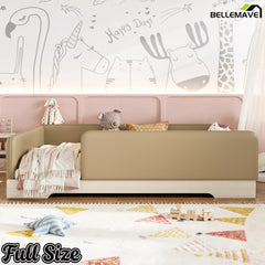 Bellemave® Upholstered Montessori Floor Bed with Removable Guardrails, Faux Leather Low Profile Platform Bed