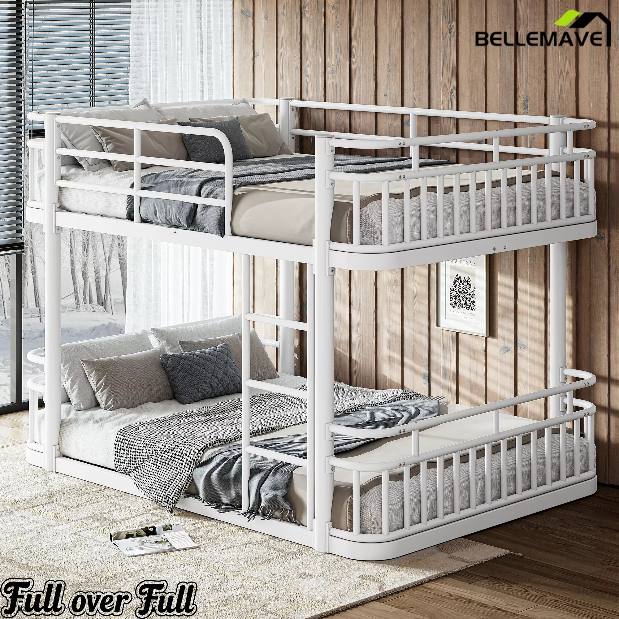 white full size metal bunk bed frame
