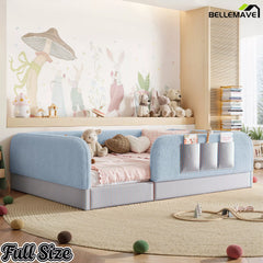 Bellemave® Kids Upholstered Floor Bed with Full Surround Safety Rails, Montessori Low Profile Bed with Teddy Fleece Frame & Side Storage Pocket