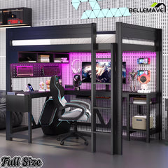 teen gaming loft bed with desk and charging station