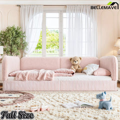 Bellemave® Montessori Floor Bed for Kids, Upholstered Teddy Fleece Low Profile Platform Bed with Side Guardrails