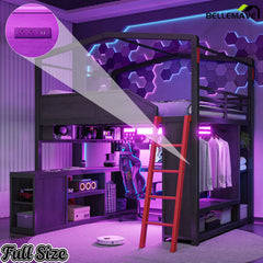 Full Size Gaming Loft Bed Bedroom Setup