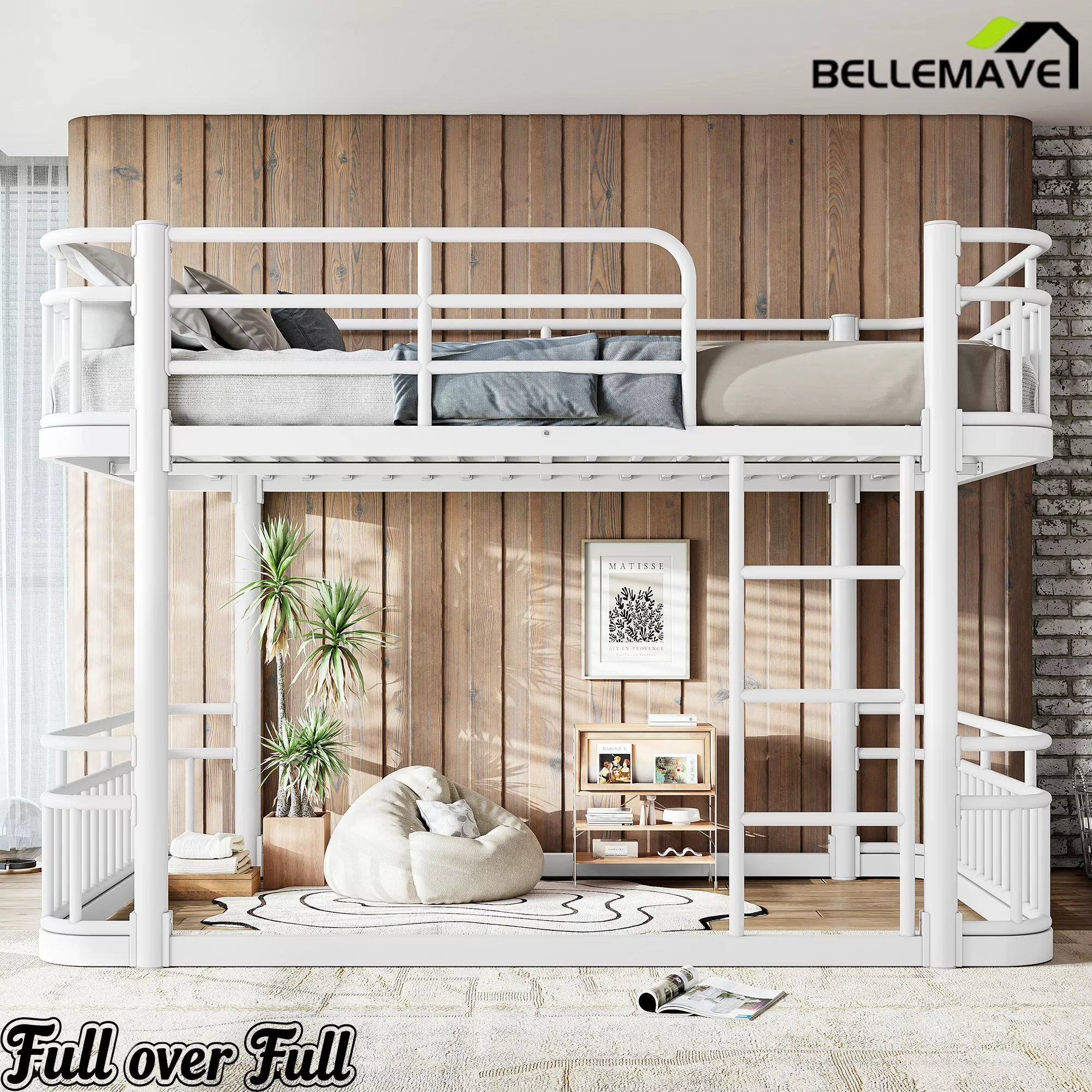 white metal bunk bed for shared bedroom