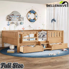 Bellemave® Montessori Bed with Stairs, Rails & Slats, Montessori Floor Bed with Bookshelf & 2 Storage Drawers for Girls & Boys Bellemave®