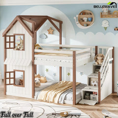 Full over full bunk bed with built-in storage stairs