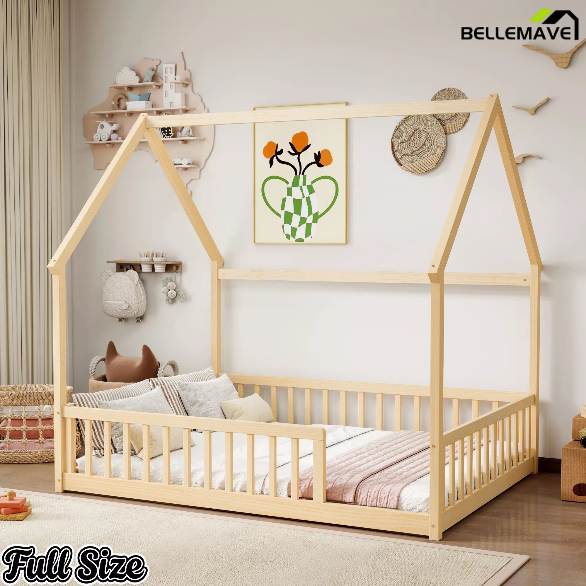 Bellemave® natural full house floor bed setup with decor