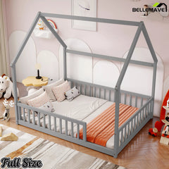 Bellemave® gray full Montessori house floor bed setup