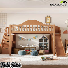 Bellemave® Wood Loft Bed with Slide, Storage Stairs & Wardrobe