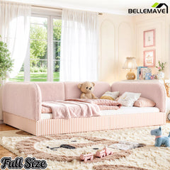 Bellemave® Montessori Floor Bed for Kids, Upholstered Teddy Fleece Low Profile Platform Bed with Side Guardrails